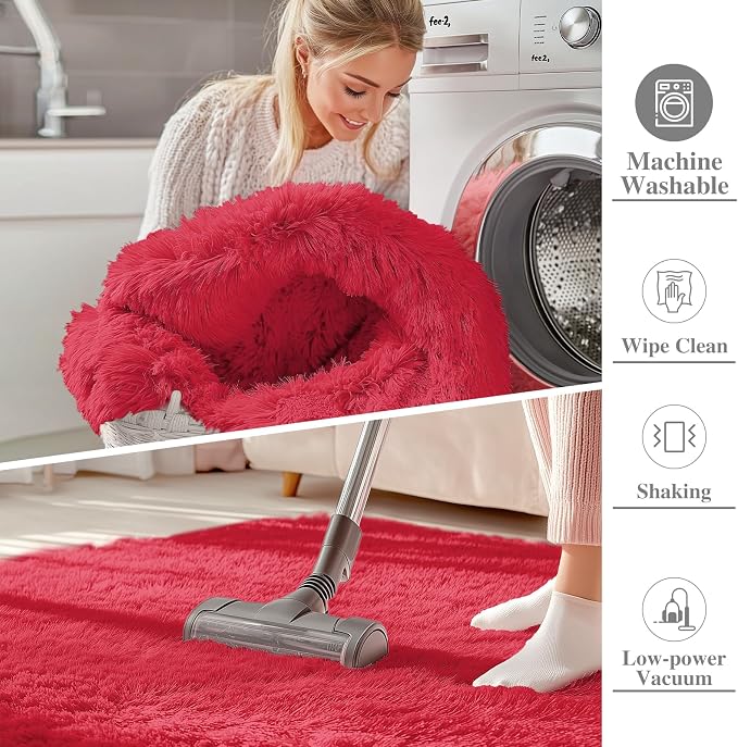 OLANLY 2x3 Machine Washable Small Bedside Rug, Soft Fluffy Shaggy Entryway - Image 2