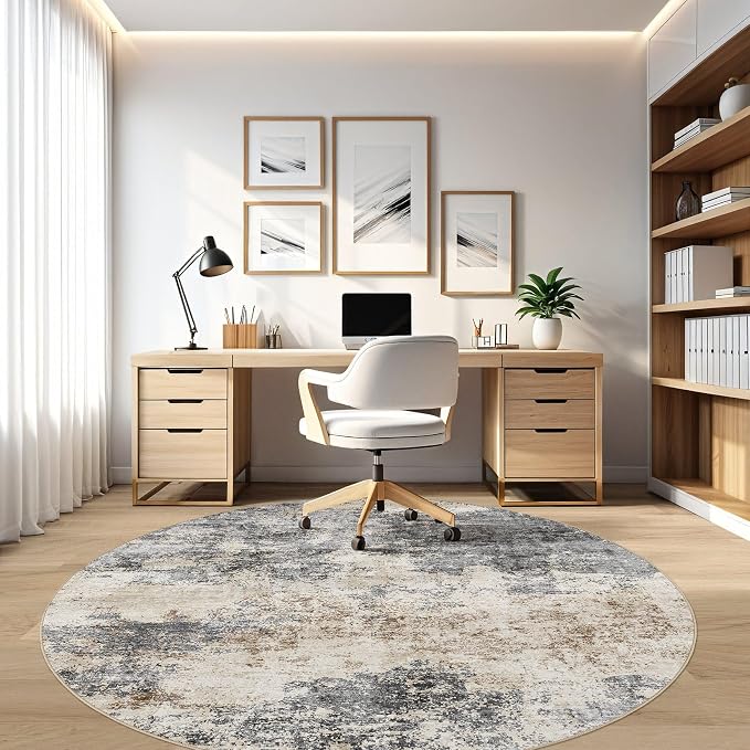 Round Rug Living Room Rugs: 7x7 Washable Circle Large Abstract Modern Soft - Image 7