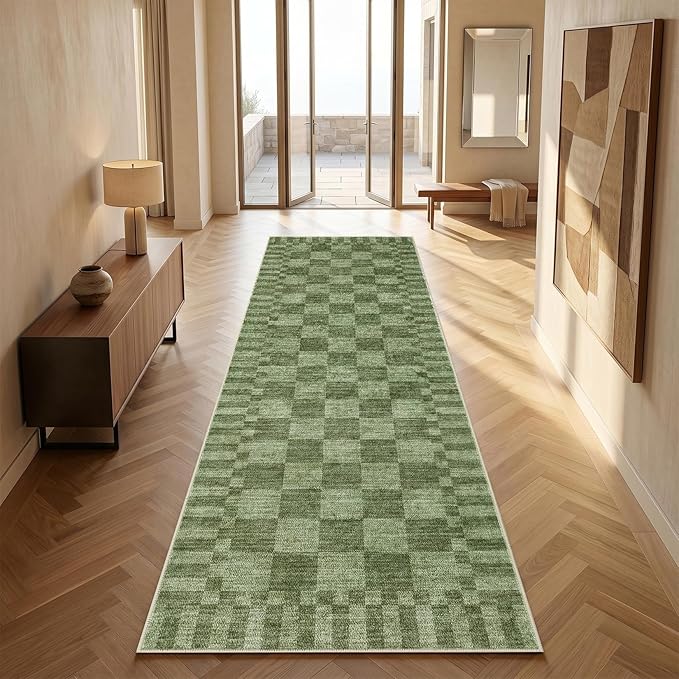 GarveeHome 2×6 Kitchen Runner Rug Non Slip, Moss Green Checkered Rug, Washable - Image 2