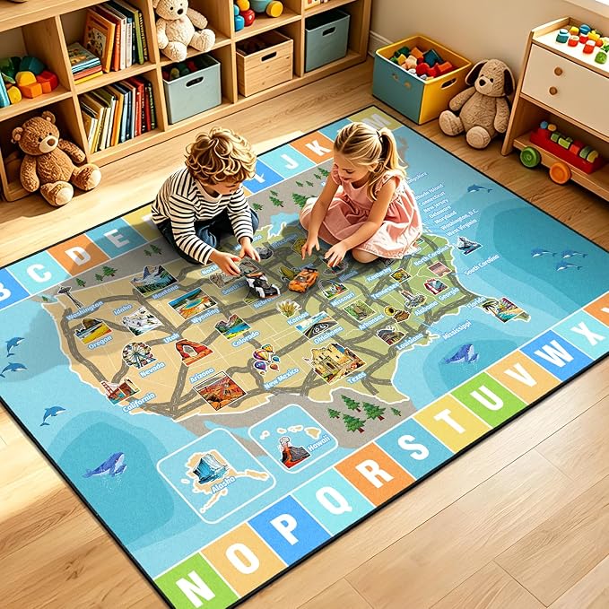 Car Rug Play Mat 4x6 ft, Race Track Map Road Rug - Image 7