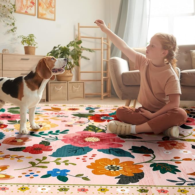 RELEANY Floral 6ft Area Rugs Washable Print Boho Cute Carpet Non Slip Flower - Image 8