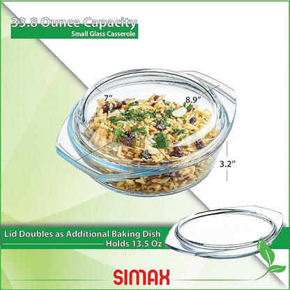 SIMAX Casserole Dish with Lid, 1 Quart Round Glass Casserole, Baking Dish - Image 5