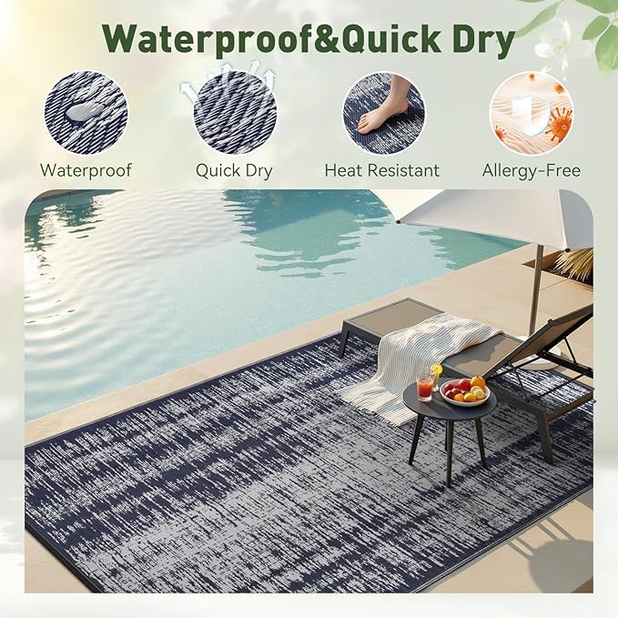 MontVoo Outdoor Rug Waterproof 9x12ft Outdoor Patio Rug Mat Reversible Plastic - Image 2