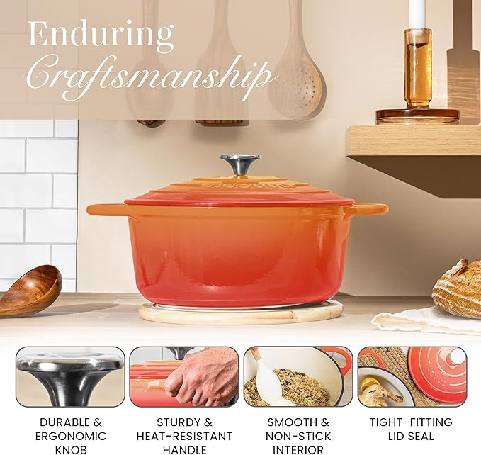 Cast Iron Dutch Oven with Lid – Non-Stick Ovenproof Enamelled Casserole Pot – - Image 7