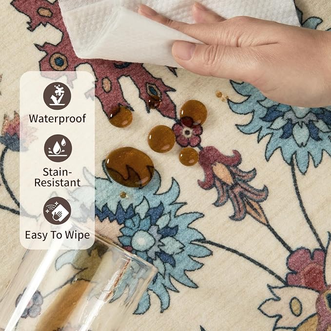 Rugxara Floral Entryway Rug, 3x5 Washable Area Rug, Non Slip Low Pile Small - Image 8