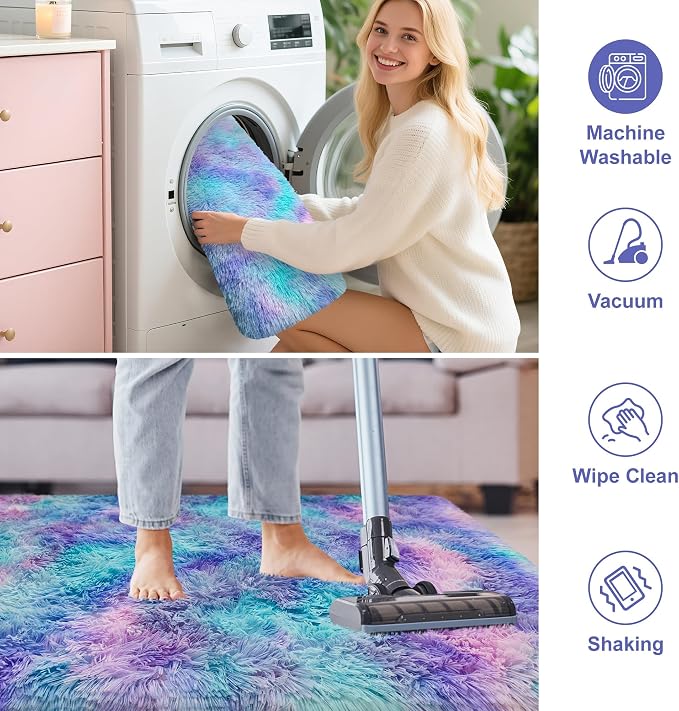 Purple Rainbow Rug 5x8ft Fluffy Plush Area Rugs - Image 6