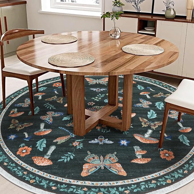Mushroom Insect 6ft Round Rug Washable Non-Slip Soft Ultra-Thin Boho Circle - Image 2