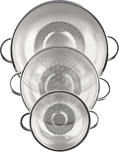 3-Piece Stainless Steel Mesh Micro-Perforated Strainer Colander Set - Image 3