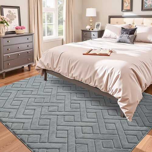 6x9 Grey Washable Area Rug for Bedroom Living Room, Modern Geometric Shag - Image 2