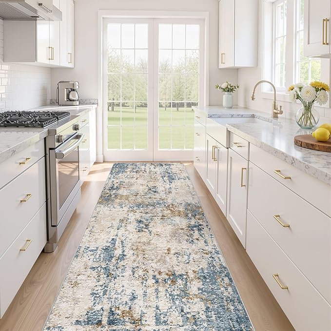 Runner Rug Kitchen Washable Rugs: 3x10 Non-Slip Abstract Soft Modern Stain by LOONGRUG