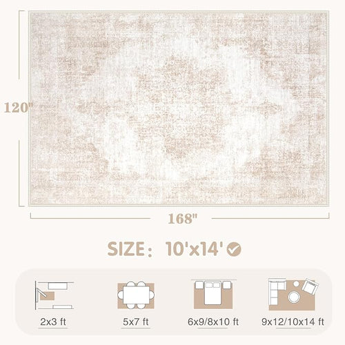 Area Rug 10x14 Vintage Rugs: Large Washable Living Room Rug Retro Medallion - Image 2