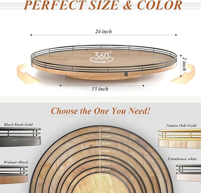 24" Lazy Susan Oak Wood Turntable Organizer - Image 6