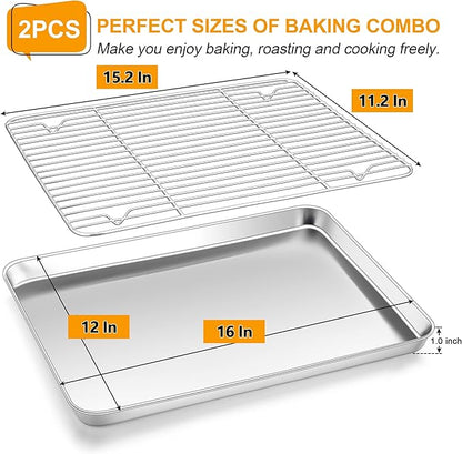 Homikit Baking Sheet with Wire Rack, Metal Baking Tray Jelly Roll Pan with - Image 2
