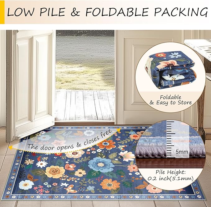 RELEANY Floral 2x3 Area Rugs Washable Print Boho Cute Carpet Non Slip Flower - Image 5