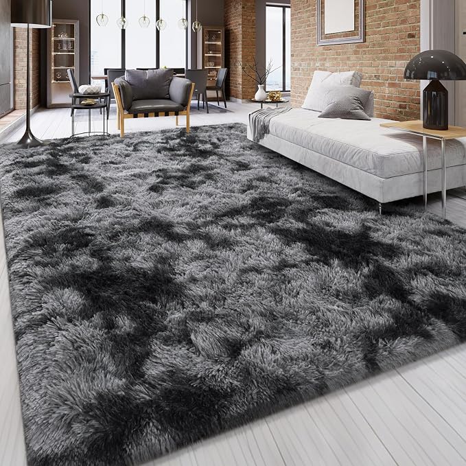 FlyDOIT Large Area Rugs for Living Room, 5x8 Feet Tie-Dyed Black and Grey - Image 8