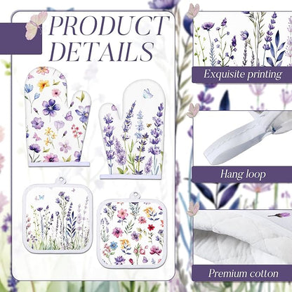 Spring Lavender Oven Mitts and Pot Holders Kitchen Dish Towels Set Purple - Image 4