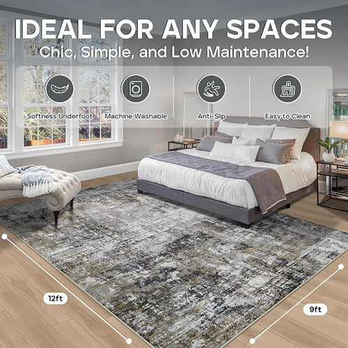 9x12 Area Rugs for Living Room Rug Washable: Modern Large Rug for Dining Room - Image 2