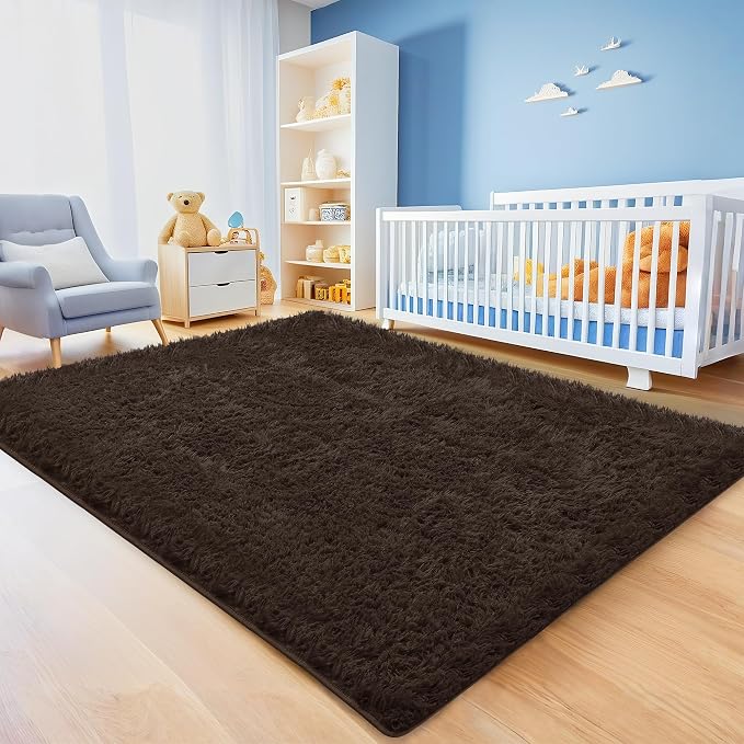 Brown Area Rug for Bedroom, 4x6 Fluffy Shag Rugs for Living Room Nursery - Image 3