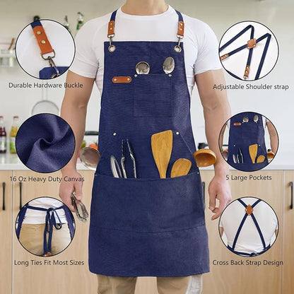Aoomzoon Canvas Aprons for Men Chef Apron, Work Apron - 16oz Heavy Duty Cross - Image 4