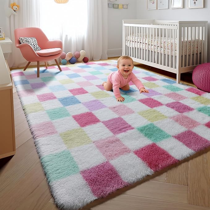 KICMOR Pink Rainbow Checkered Rug - Image 5