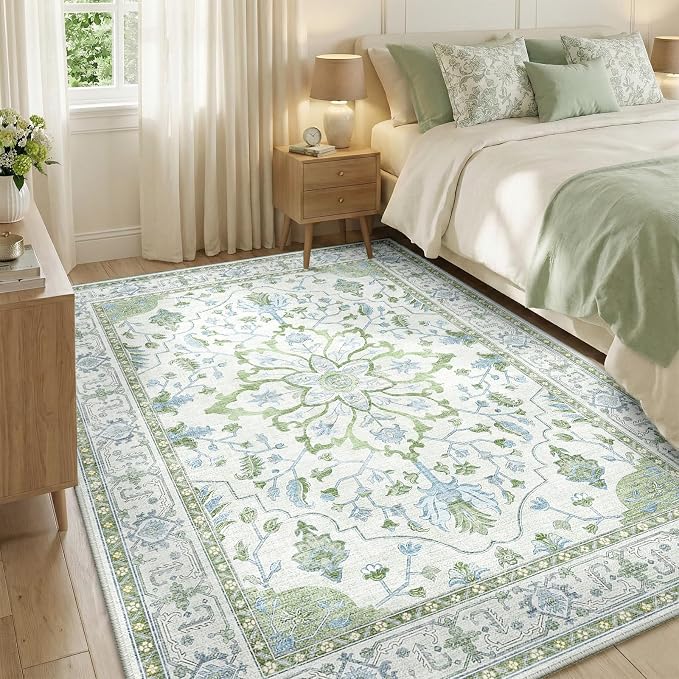 RELEANY Area Rugs 5'x8' Washable Non-Slip, Floral Vintage Distress Medallion - Image 2
