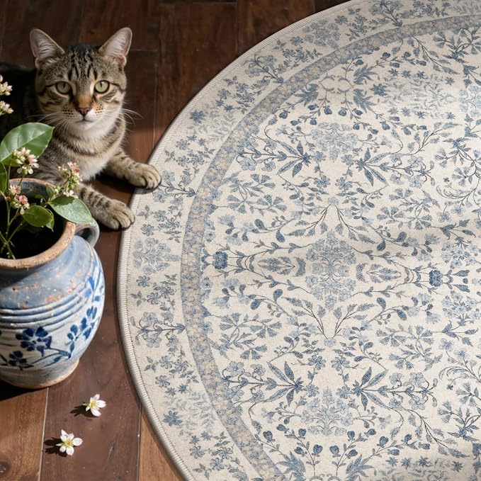 jinchan Zenith Corner Rug 7x7 Area Rug Floral Soft Aesthetic Rug Non-Slip Low - Image 3