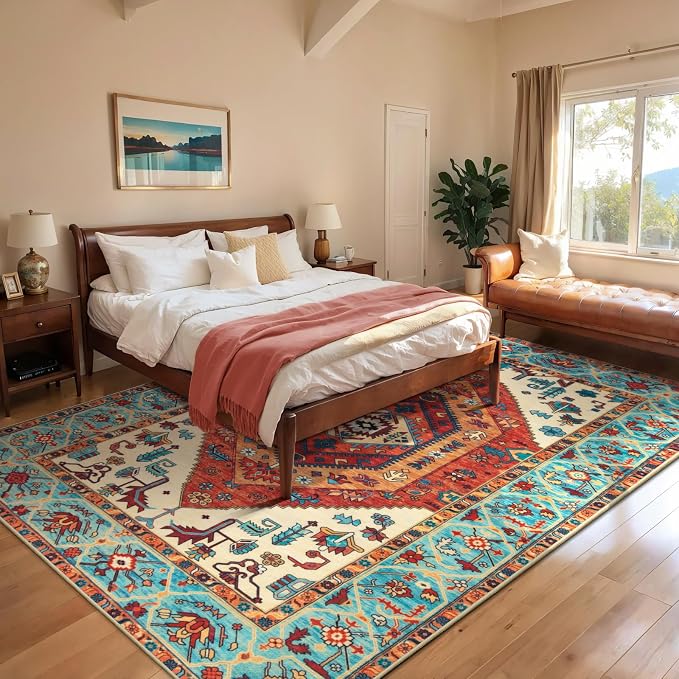 SERISSA Boho Area Rug 8x10 Orange, Washable Large Rugs - Image 2