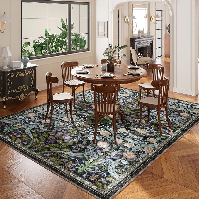AMTOVO 5x7 Washable Area Rugs for Living Room, Vintage Boho Floral Distressed - Image 3