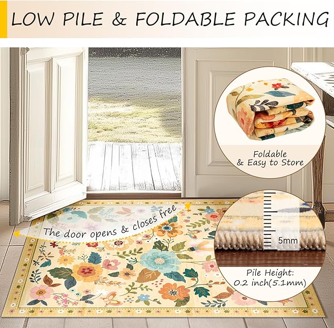 RELEANY Floral 8x10 Area Rugs Washable Print Boho Cute Carpet Non Slip Flower - Image 4
