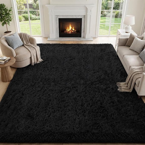 8x10 Area Rugs for Living Room Bedroom: Soft Fluffy Black Shag Upgrade Non-Slip by PLHXFRSoftAreaRugs