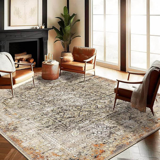 CHAMPLANT Area Rug 6'x9' Washable Vintage Traditional Floor Cover Thin Retro by CHAMPLANT