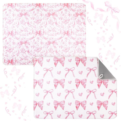 SiliFine 2 Pcs Large Coquette Pink Bow Dish Drying Mat Large by SiliFine