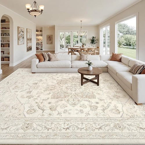 10x12 Area Rug for Living Room: Vintage Boho Neutral Washable Rug Indoor Soft by Luxturiy