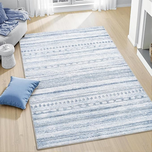 3x5 Area Rug Machine Washable Non Slip Rug Distressed Neutral Moroccan Boho Rug by Tchdio