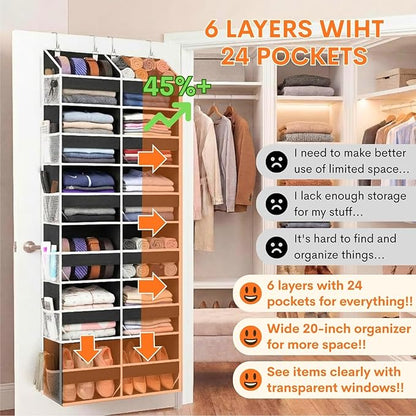 Over The Door Organizer 6 Tiers, Extra Large Behind Door Storage of 12 - Image 2