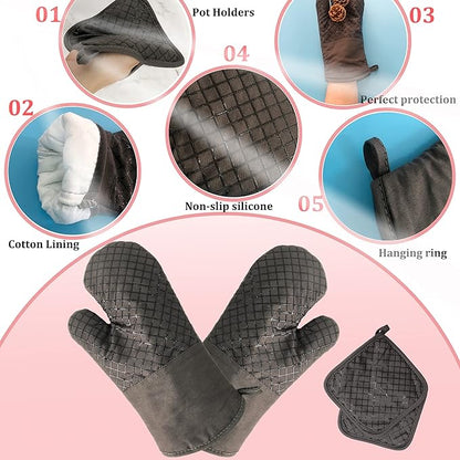 4 Pcs Oven Mitts and Pot Holders, 500°F High Heat Resistant Kitchen Oven Mitts - Image 3