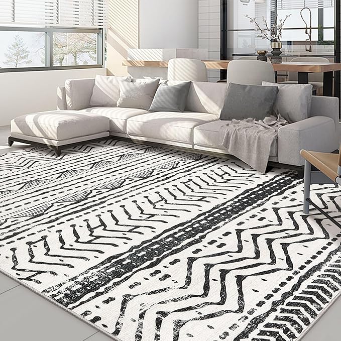 Nakagishi Black Rug Living Room 5X7: Washable Boho Large Neutral Soft Rug by NakagishiAreaRug