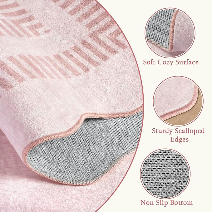 Pink Rugs for Bedroom Girls, 6x9 Washable Non Slip Area Rugs for Living Room - Image 4