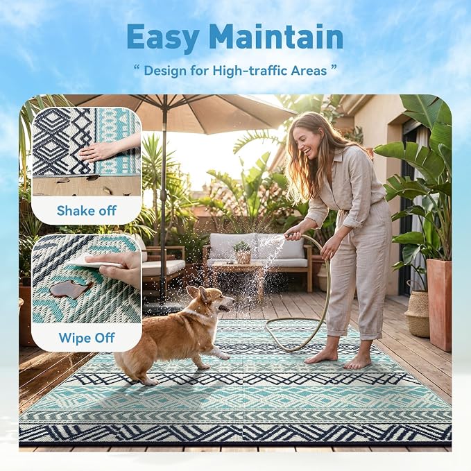 MontVoo Outdoor Rug Carpet Waterproof-Patio Rug Mat 10x14 Reversible RV Outdoor - Image 8
