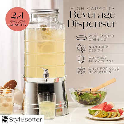 Style Setter Patchwork Beverage Dispenser Cold Drink Dispenser w/ 2.4-Gallon - Image 3
