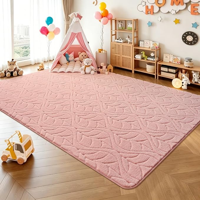 6x9 Pink Washable Area Rug for Bedroom Living Room, Leaf Geometric Patter Shag - Image 4