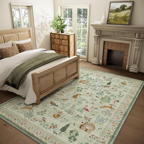 8x10 Area Rugs for Living Room: Washable Bedroom Rug Vintage Rugs Stain - Image 2