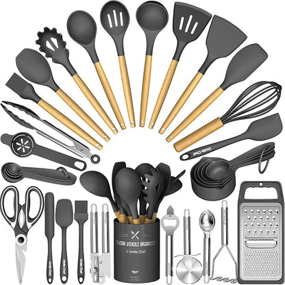 Umite Chef Silicone Kitchen Utensil Set, Wood Handles by UmiteChef