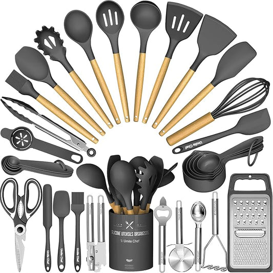 Umite Chef Silicone Kitchen Utensil Set, Wood Handles by UmiteChef