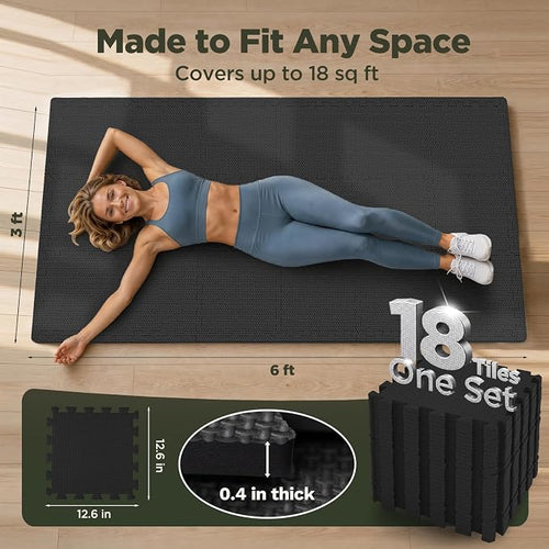 AIRHOP 18 PCS Gym Floor Mat, EVA Foam Puzzle Gym Mat, High-Density Interlocking - Image 2