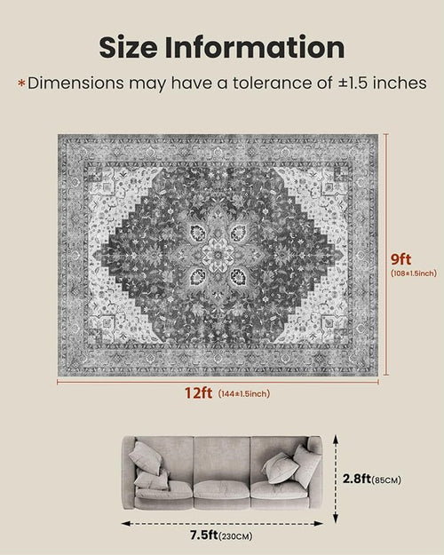 AMADA HOMEFURNISHING 9x12 Area Rugs, Low-Profile Large Washable Area Rug - Image 2