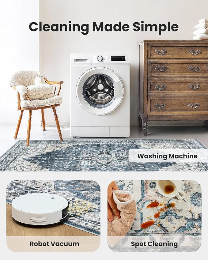 AMADA HOMEFURNISHING 9x12 Washable Area Rug, Low-Profile Large Area Rug - Image 3