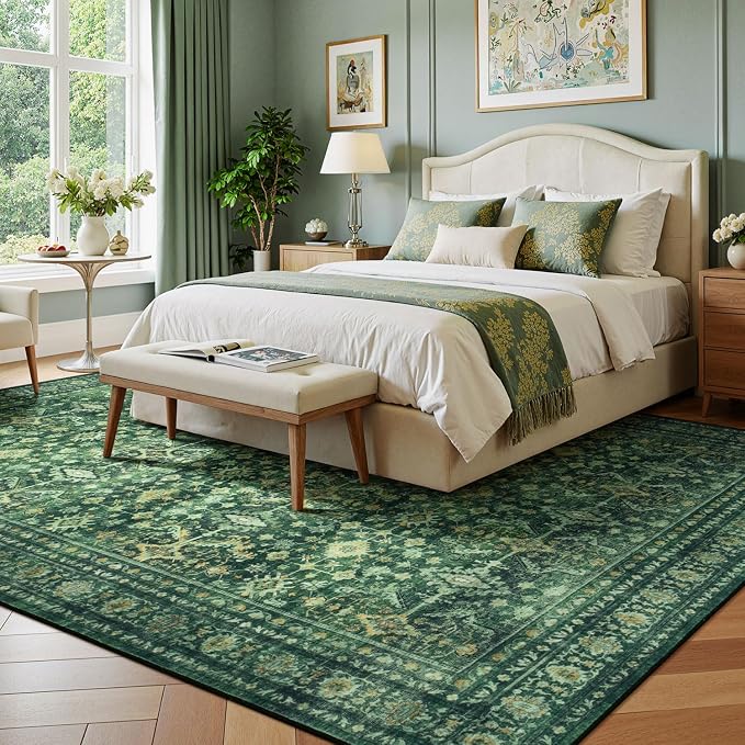 Lessymo Washable Area Rug for Living Room, 9x12 Green Large Rugs - Image 2