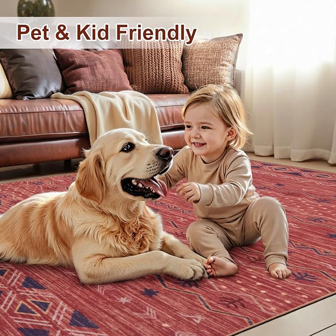SERISSA 2x3 Rugs for Entryway, Washable Non-Slip Red Ochre Small Area Rug - Image 6