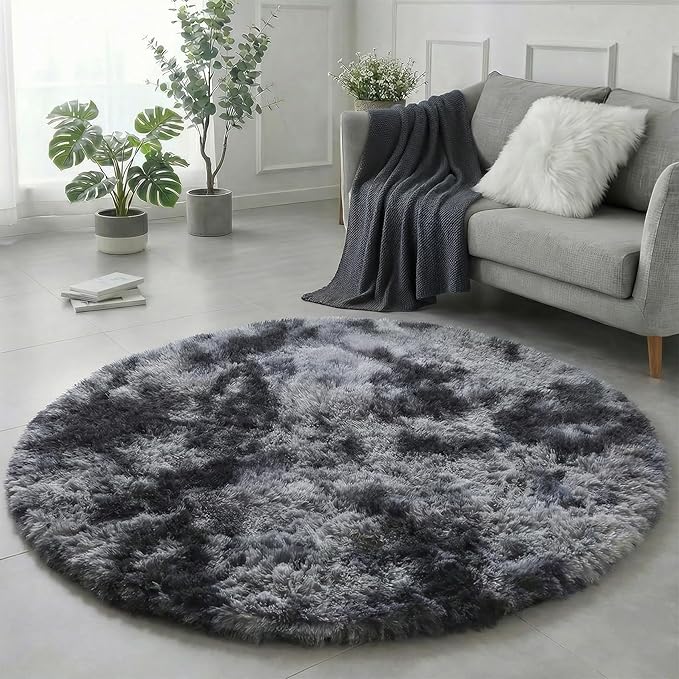 Amdrebio Tie-Dyed Dark Grey Round Rug 4Ft - Image 4